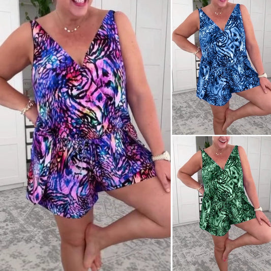 🌸Essential for a seaside holiday🌸Sleeveless V-Neck Printed Swimsuit 😍Free Sunscreen