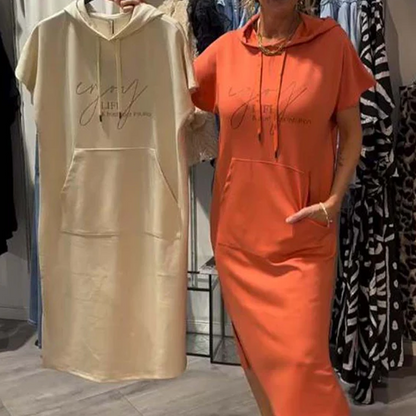 🎁2026 New Arrivals 49% OFF💥Women’s Solid Short-Sleeve Hooded Long Dress💐