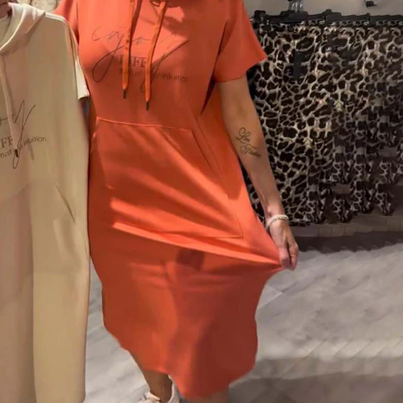 🎁2026 New Arrivals 49% OFF💥Women’s Solid Short-Sleeve Hooded Long Dress💐