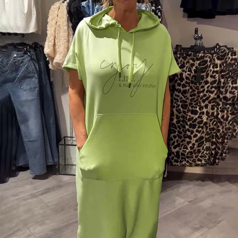 🎁2026 New Arrivals 49% OFF💥Women’s Solid Short-Sleeve Hooded Long Dress💐