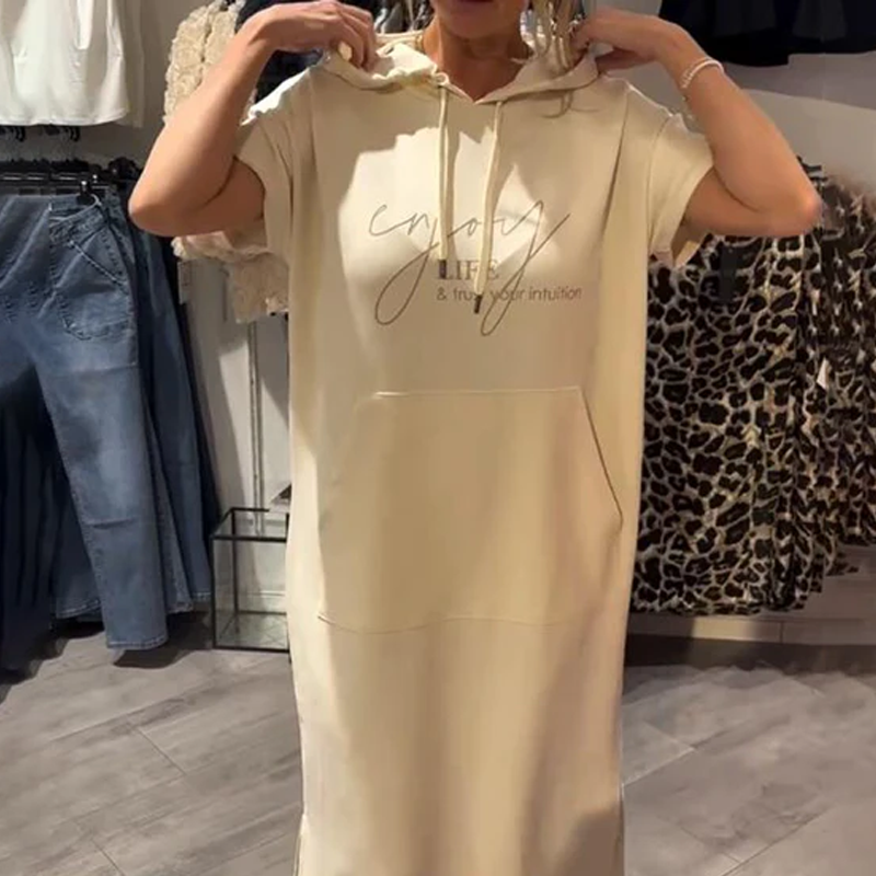 🎁2026 New Arrivals 49% OFF💥Women’s Solid Short-Sleeve Hooded Long Dress💐