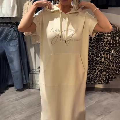 🎁2026 New Arrivals 49% OFF💥Women’s Solid Short-Sleeve Hooded Long Dress💐