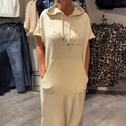 🎁2026 New Arrivals 49% OFF💥Women’s Solid Short-Sleeve Hooded Long Dress💐