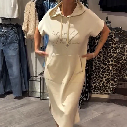 🎁2026 New Arrivals 49% OFF💥Women’s Solid Short-Sleeve Hooded Long Dress💐