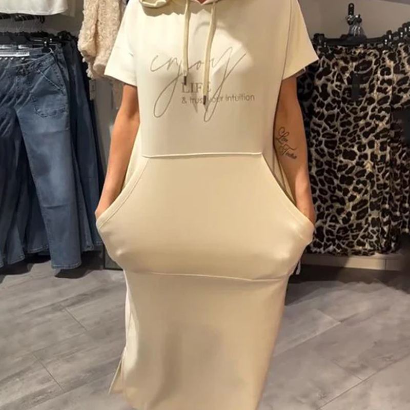 🎁2026 New Arrivals 49% OFF💥Women’s Solid Short-Sleeve Hooded Long Dress💐