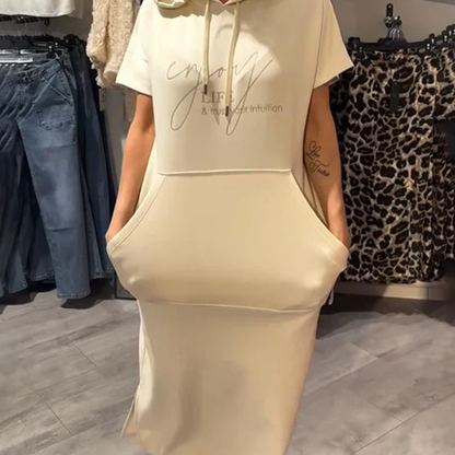 🎁2026 New Arrivals 49% OFF💥Women’s Solid Short-Sleeve Hooded Long Dress💐