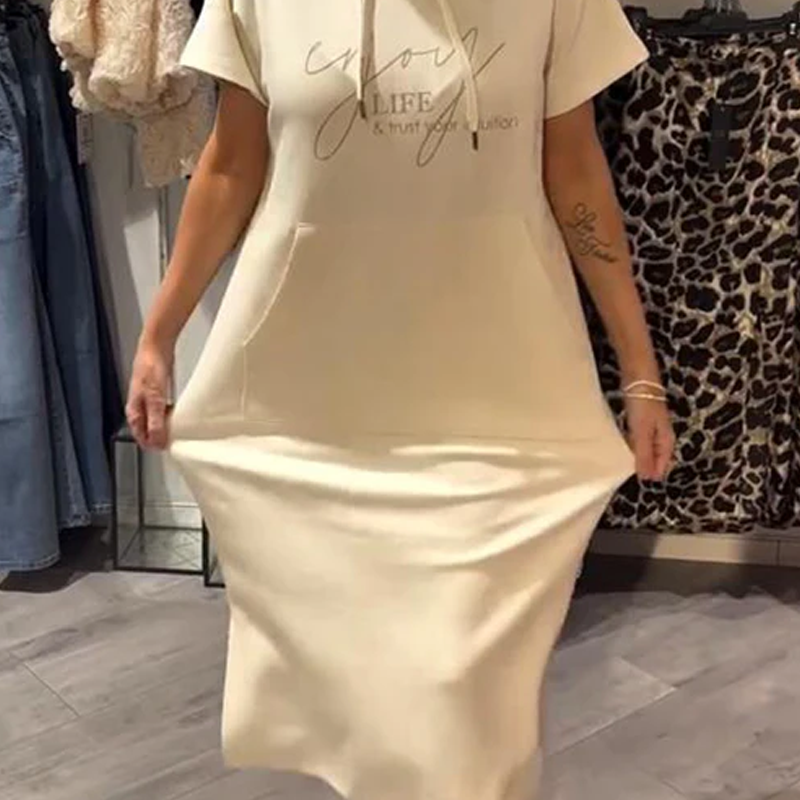 🎁2026 New Arrivals 49% OFF💥Women’s Solid Short-Sleeve Hooded Long Dress💐