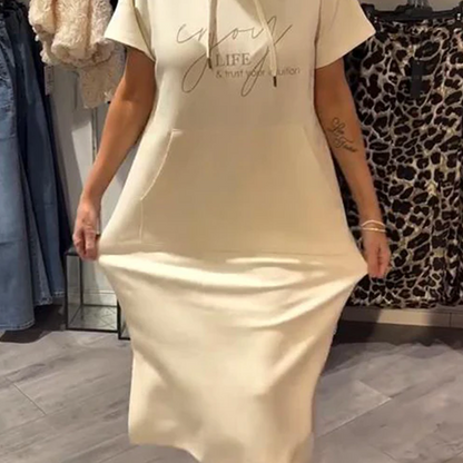 🎁2026 New Arrivals 49% OFF💥Women’s Solid Short-Sleeve Hooded Long Dress💐