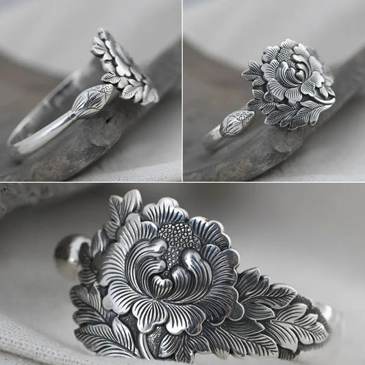 🌺Vintage Silver 3D Peony Bracelet