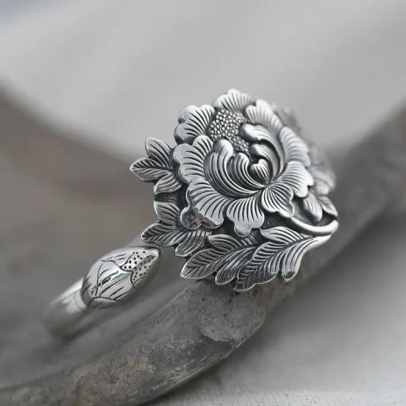 🌺Vintage Silver 3D Peony Bracelet