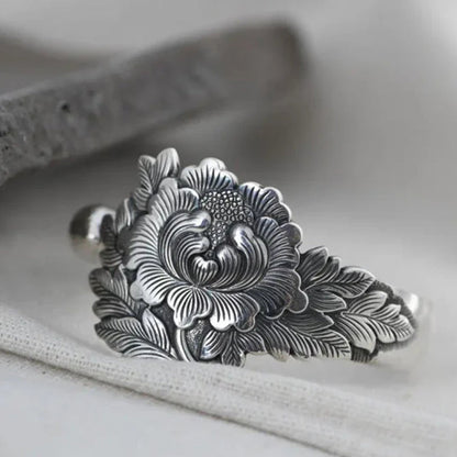 🌺Vintage Silver 3D Peony Bracelet