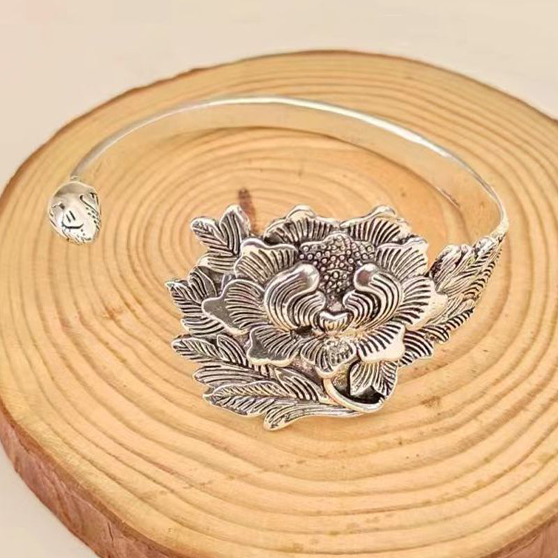 🌺Vintage Silver 3D Peony Bracelet