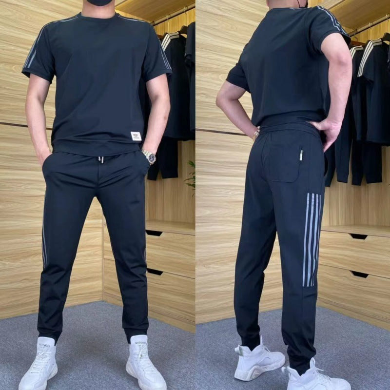 🍃Men's High Stretch Short Sleeve Top & Jogging Pants 2-Piece Set