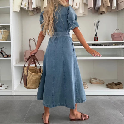 👗Women's Denim Button-Down Shirt Dress