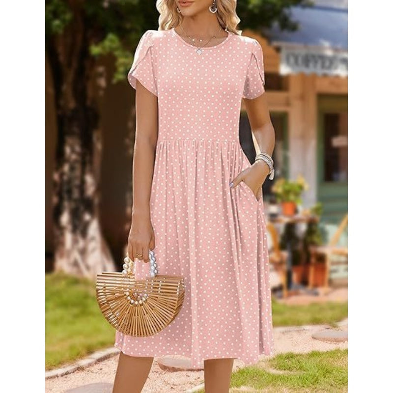 👗Women's Elegant Round Neck Midi Dress with Pockets