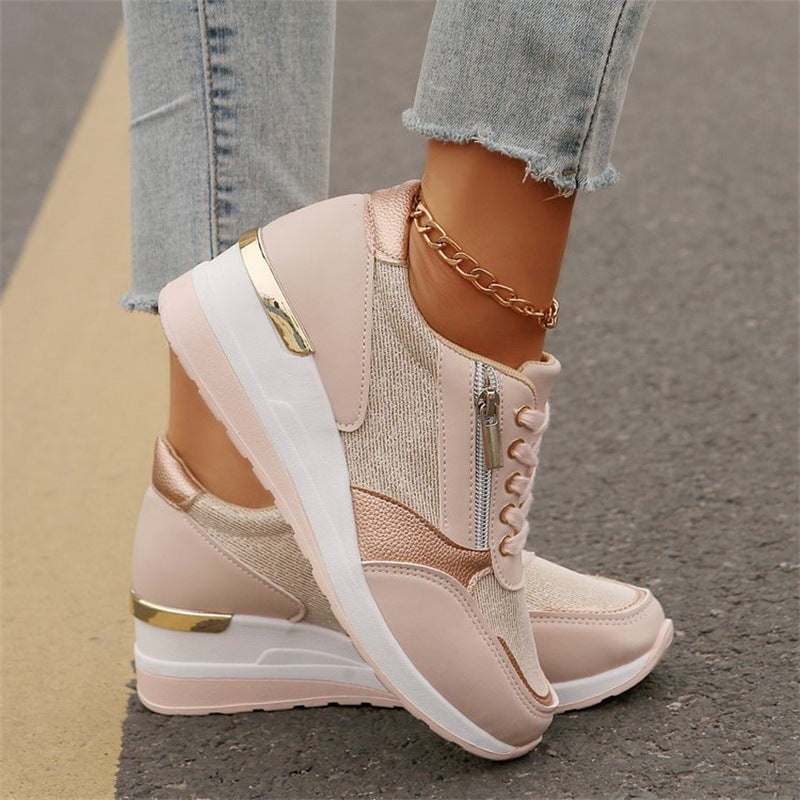 🍂Women's Casual Mesh Lace-Up Wedge Sole Sneakers with Side Zipper