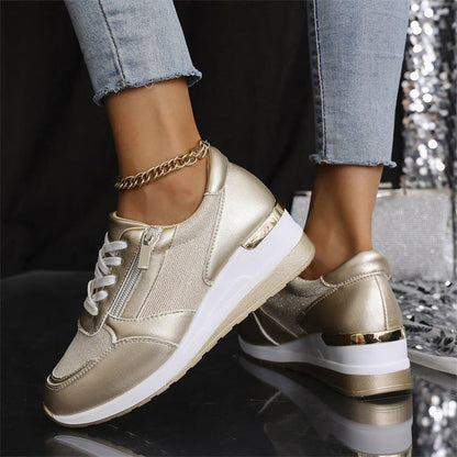 🍂Women's Casual Mesh Lace-Up Wedge Sole Sneakers with Side Zipper