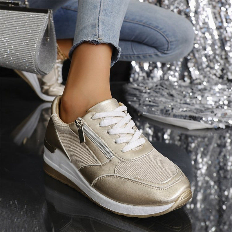 🍂Women's Casual Mesh Lace-Up Wedge Sole Sneakers with Side Zipper