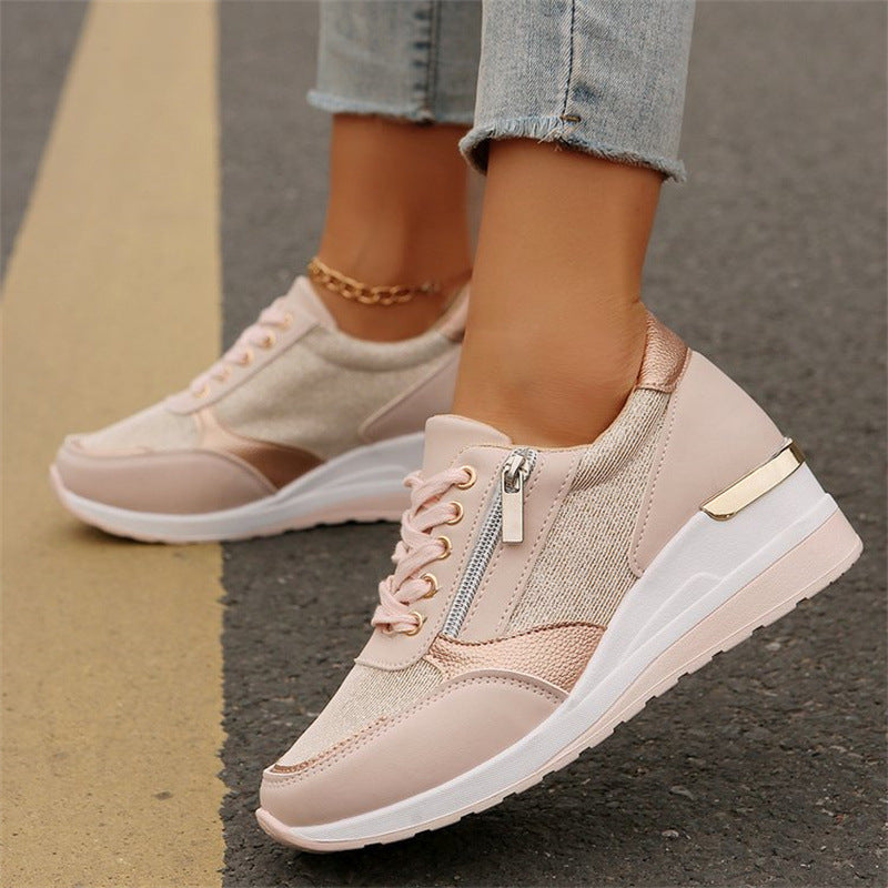 🍂Women's Casual Mesh Lace-Up Wedge Sole Sneakers with Side Zipper