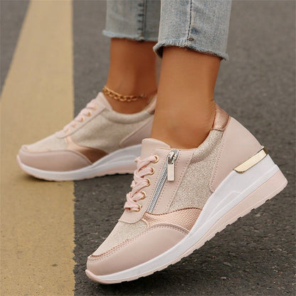🍂Women's Casual Mesh Lace-Up Wedge Sole Sneakers with Side Zipper