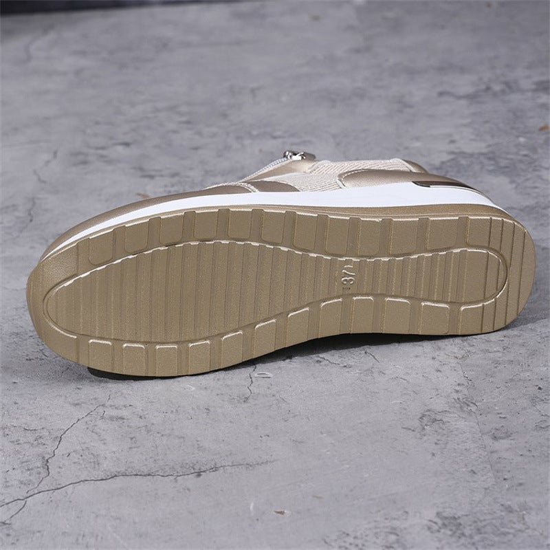 🍂Women's Casual Mesh Lace-Up Wedge Sole Sneakers with Side Zipper