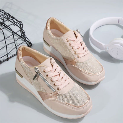 🍂Women's Casual Mesh Lace-Up Wedge Sole Sneakers with Side Zipper