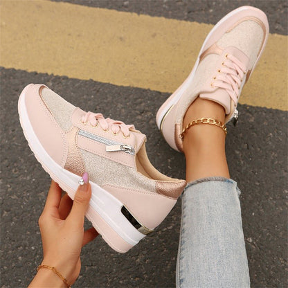 🍂Women's Casual Mesh Lace-Up Wedge Sole Sneakers with Side Zipper