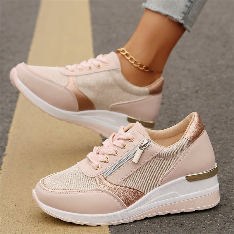🍂Women's Casual Mesh Lace-Up Wedge Sole Sneakers with Side Zipper