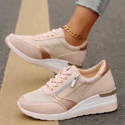 🍂Women's Casual Mesh Lace-Up Wedge Sole Sneakers with Side Zipper
