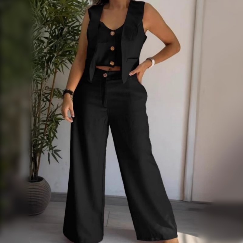 🌿Women's Trendy Sleeveless Top & Wide-Leg Pants Two-Piece Set✨