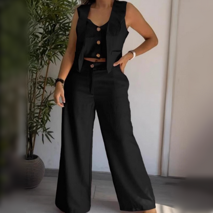 🌿Women's Trendy Sleeveless Top & Wide-Leg Pants Two-Piece Set✨