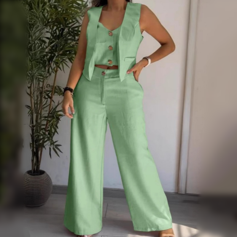 🌿Women's Trendy Sleeveless Top & Wide-Leg Pants Two-Piece Set✨