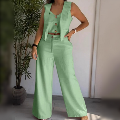 🌿Women's Trendy Sleeveless Top & Wide-Leg Pants Two-Piece Set✨