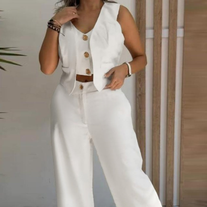 🌿Women's Trendy Sleeveless Top & Wide-Leg Pants Two-Piece Set✨