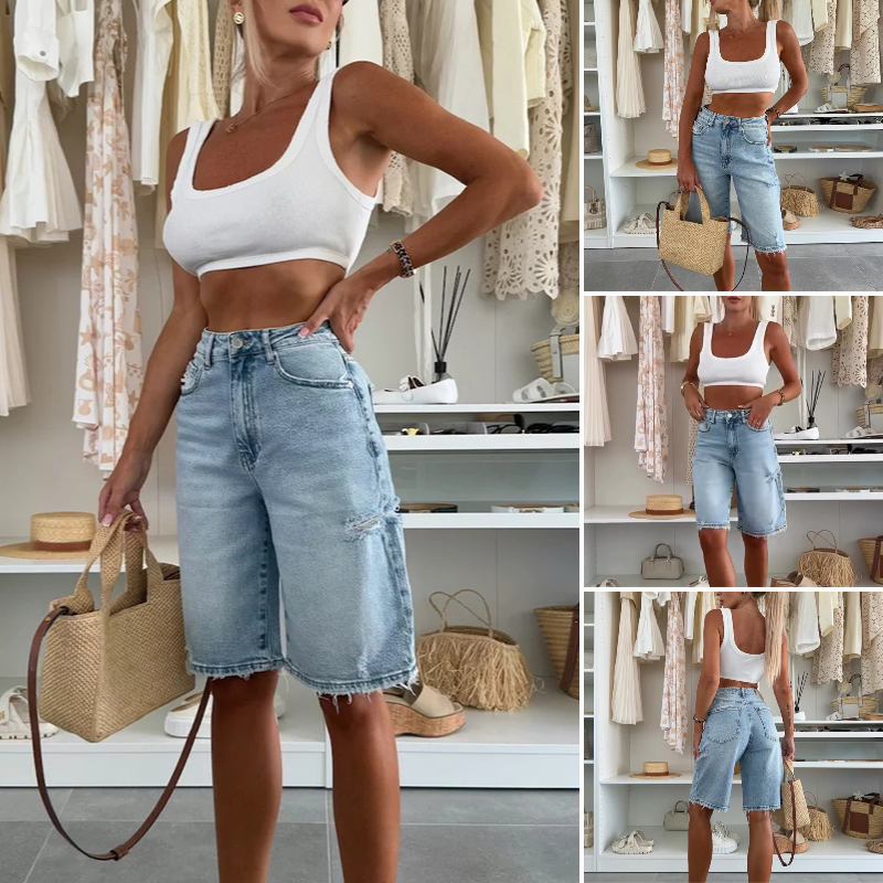 👖Retro Destroyed Denim Midi Pants