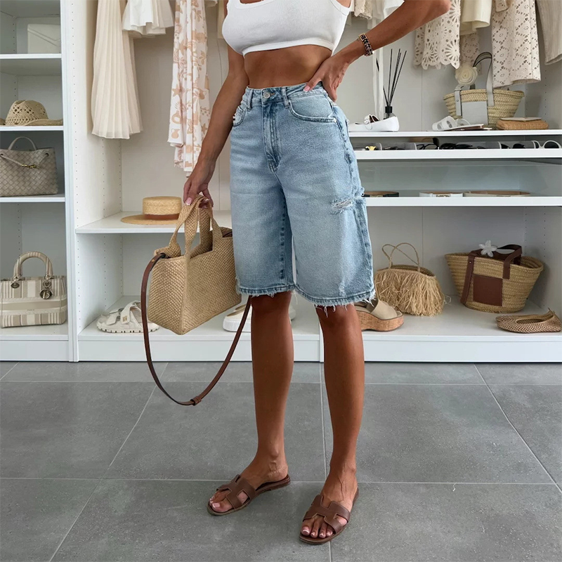 👖Retro Destroyed Denim Midi Pants