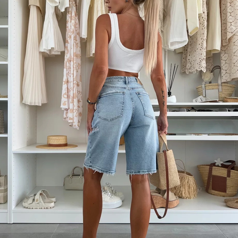 👖Retro Destroyed Denim Midi Pants