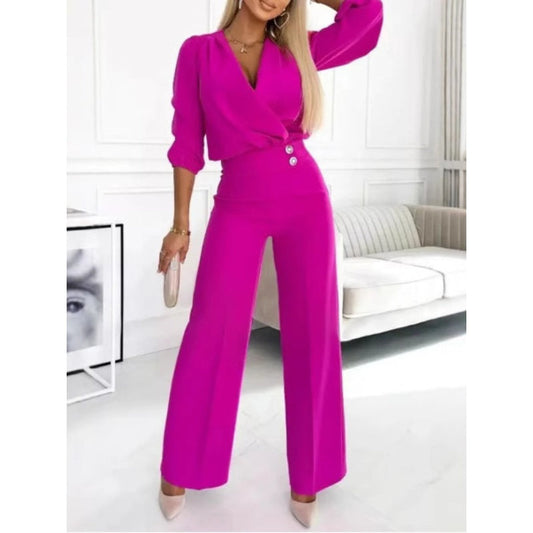 💕Women's Fashion V-Neck Top and Pants Set