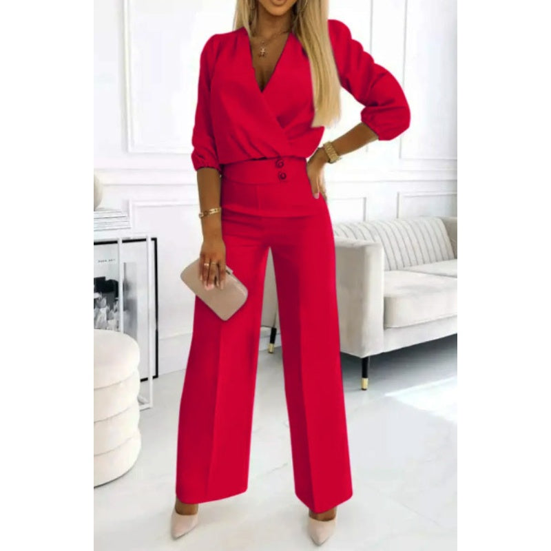 💕Women's Fashion V-Neck Top and Pants Set