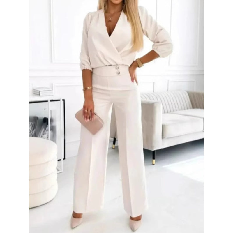 💕Women's Fashion V-Neck Top and Pants Set