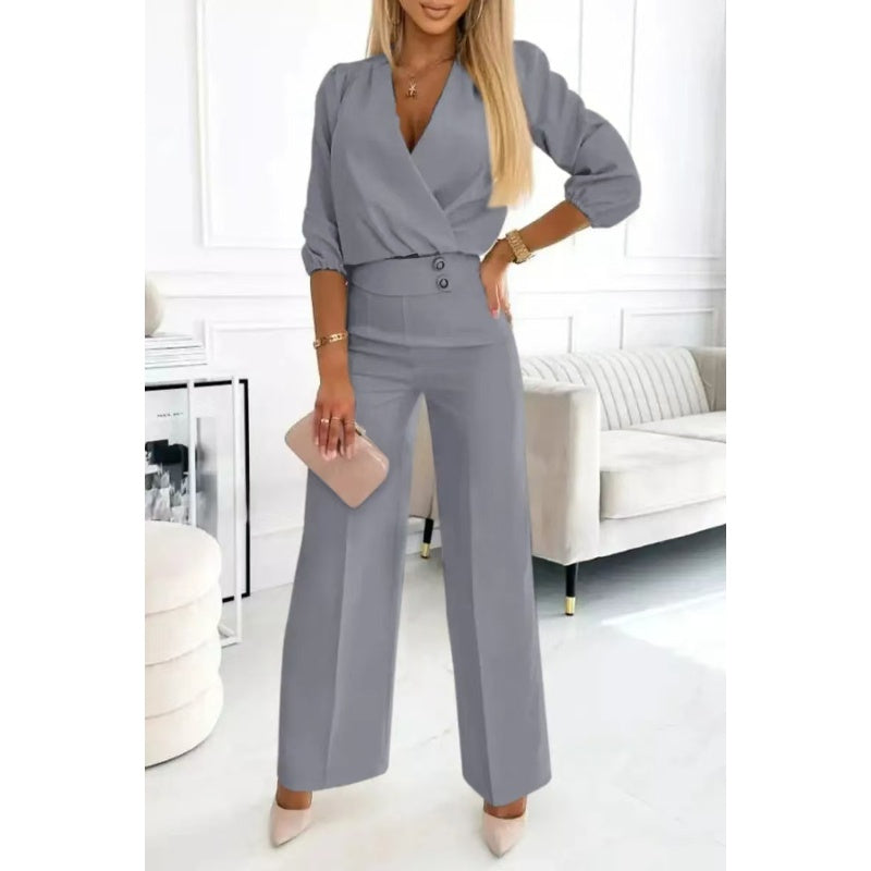💕Women's Fashion V-Neck Top and Pants Set