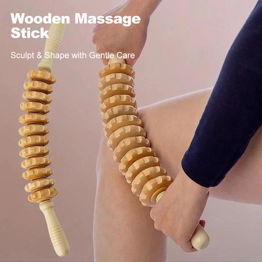 💥12 Rollers Curved Wooden Massage Stick