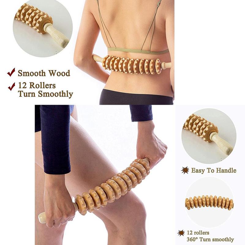 💥12 Rollers Curved Wooden Massage Stick