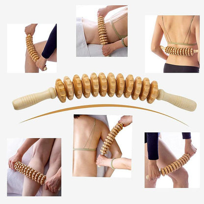 💥12 Rollers Curved Wooden Massage Stick