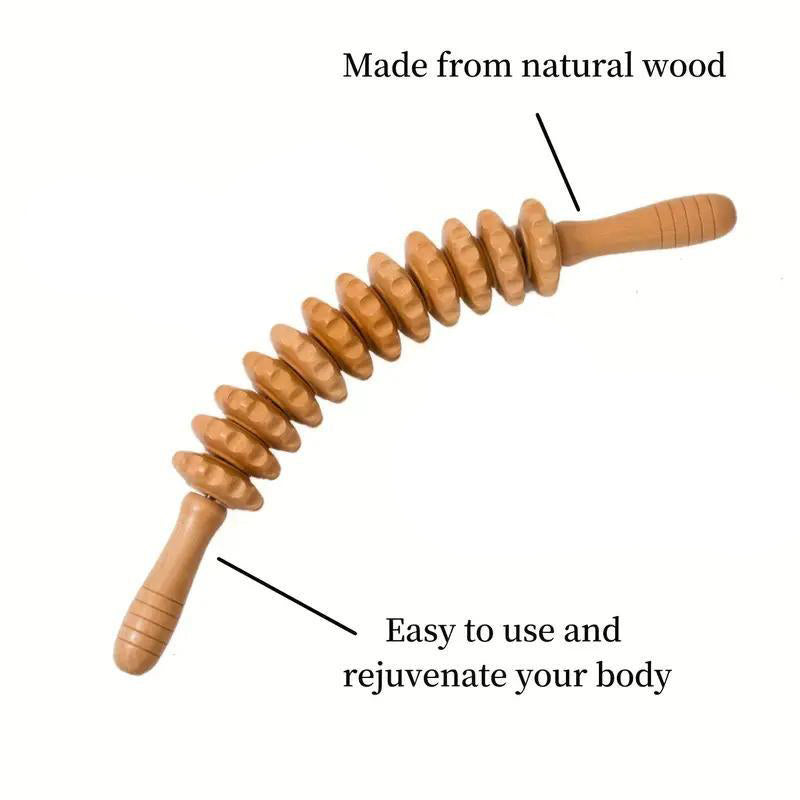 💥12 Rollers Curved Wooden Massage Stick