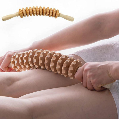 💥12 Rollers Curved Wooden Massage Stick