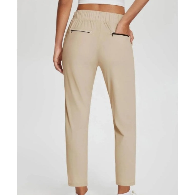🍃Women's Elastic High-Waist Pants - Secure Pockets, Slim Fit, UK Sizes