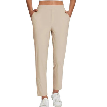 🍃Women's Elastic High-Waist Pants - Secure Pockets, Slim Fit, UK Sizes