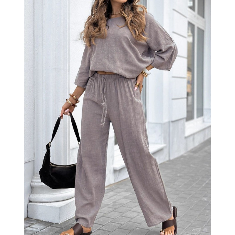 🍂Women's Casual Solid Color Long Sleeve Top & Pants Set