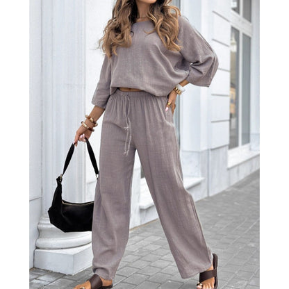🍂Women's Casual Solid Color Long Sleeve Top & Pants Set